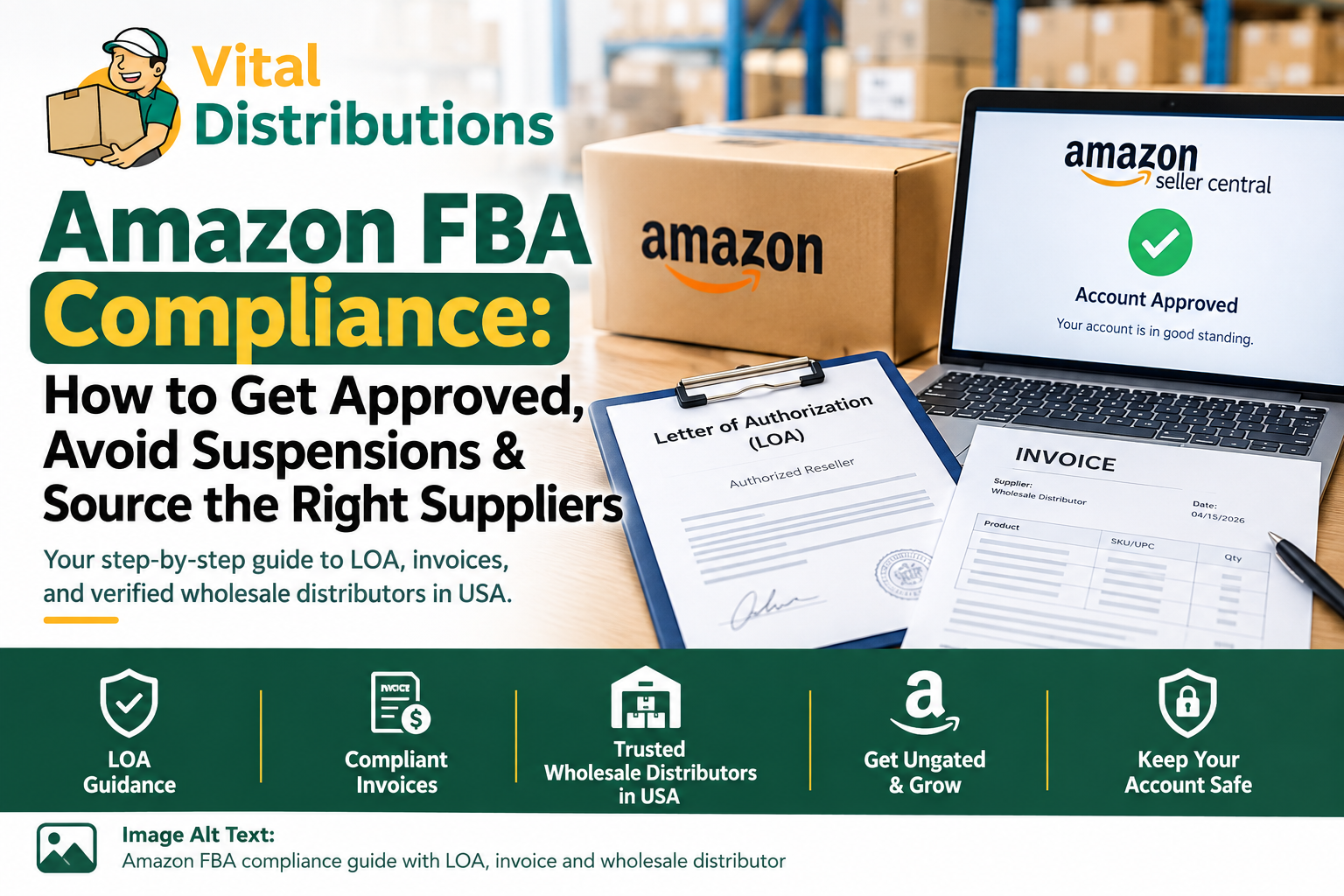 Amazon FBA compliance guide with LOA, invoices and wholesale distributors in USA